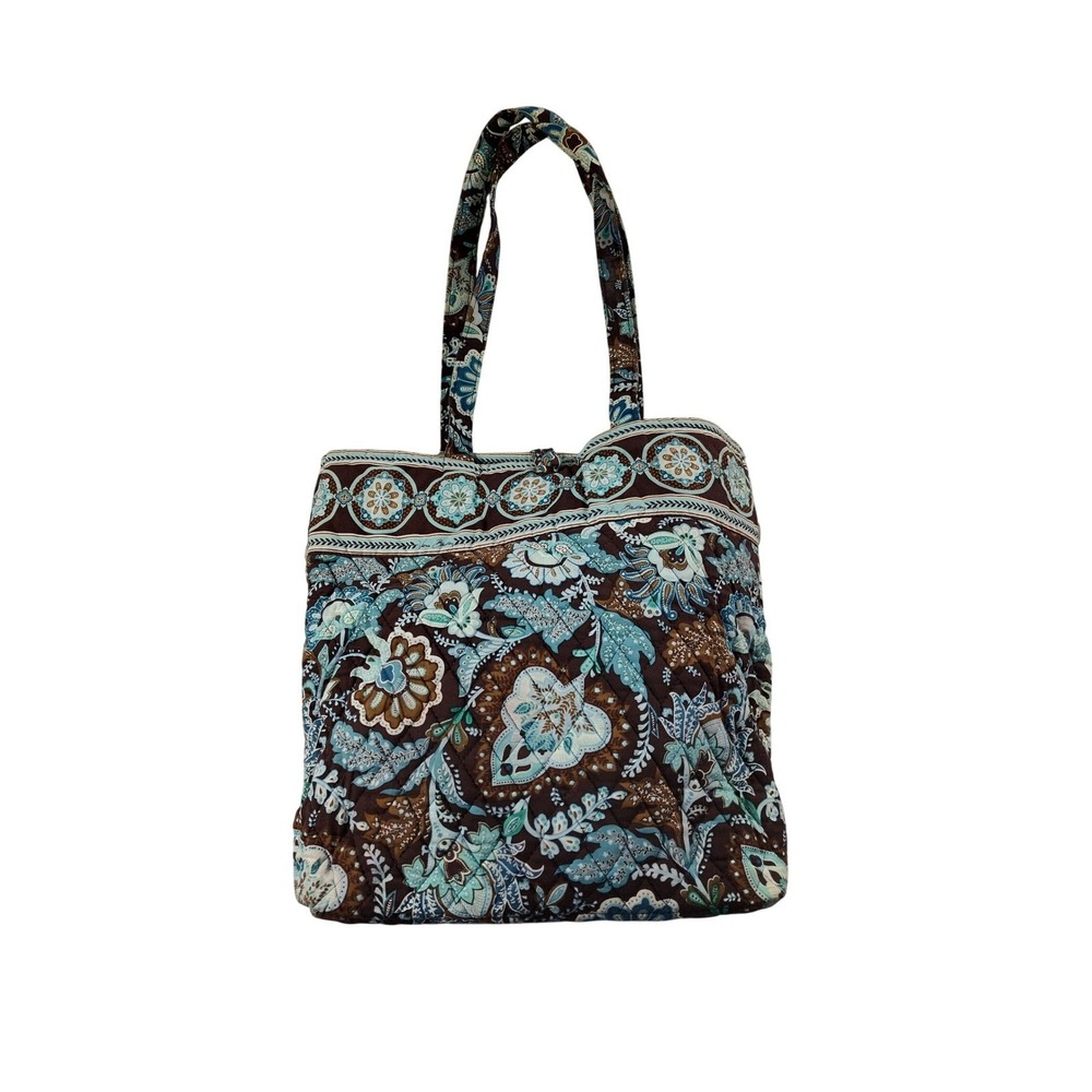 Vera Bradley Tote Bag Womens OS Black Teal Quilted Paisley Java Blue Travel